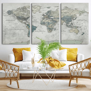 Neutral Vintage World Map Canvas Wall Art Print, Classic Map