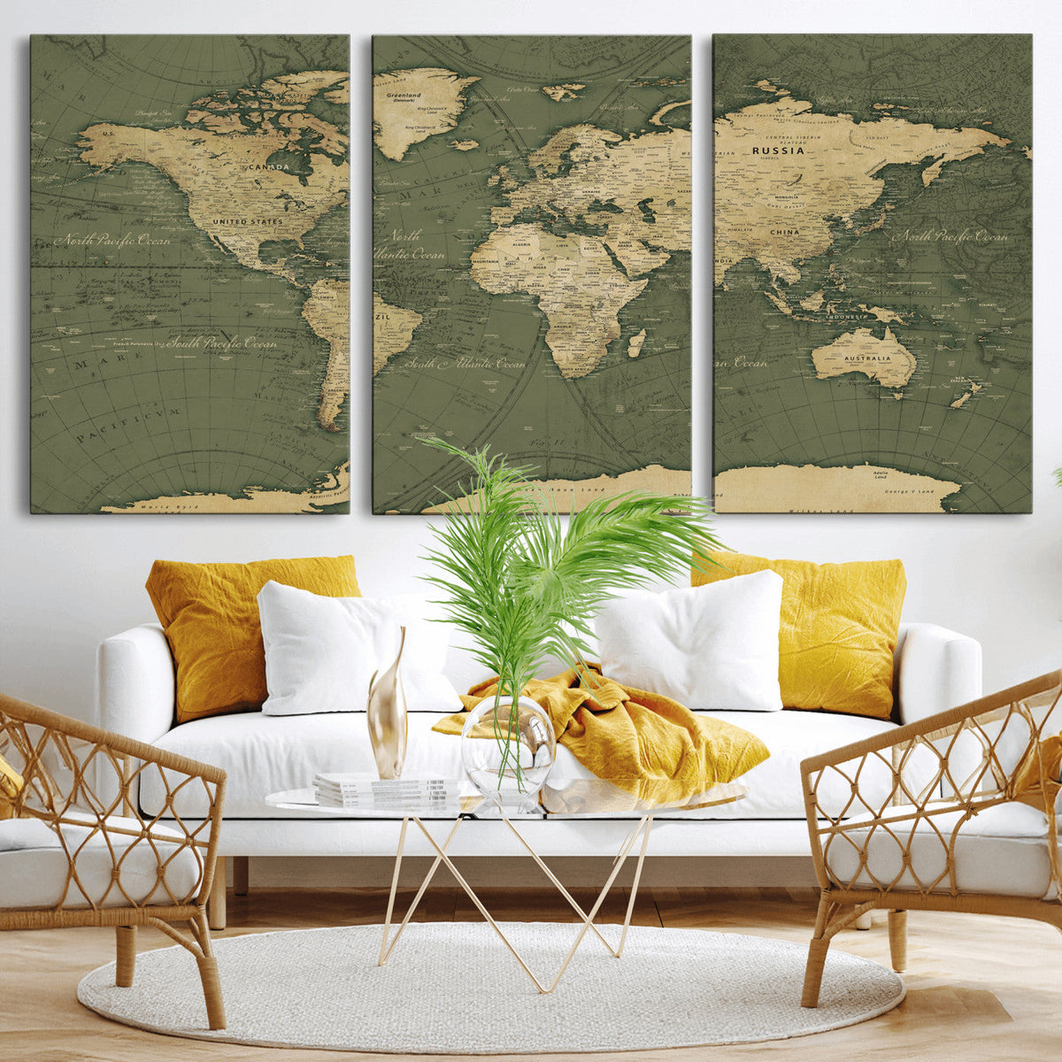 Large World Map Canvas Wall Art Print for Study Room Decor -