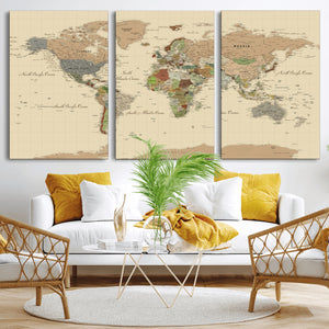 Extra Large World Map Canvas Print – Detailed Map of the