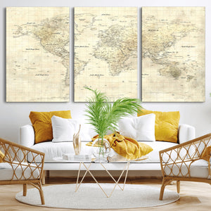Colorful Watercolor World Map Canvas Wall Art – Framed