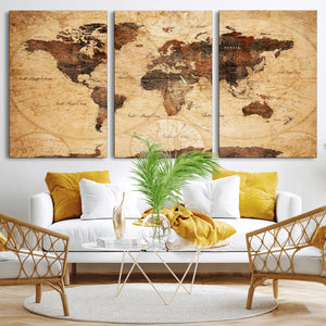 Modern Red and Gray World Map Canvas Print – Framed Wall Art
