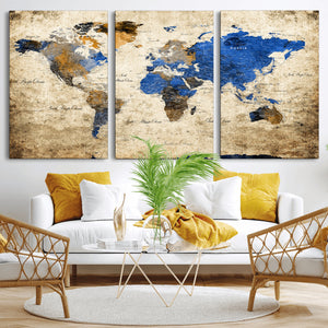 World Map Canvas Print – Colorful Abstract Travel Map,