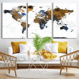 World Map Wall Art Canvas Print, Modern Decorative Framed