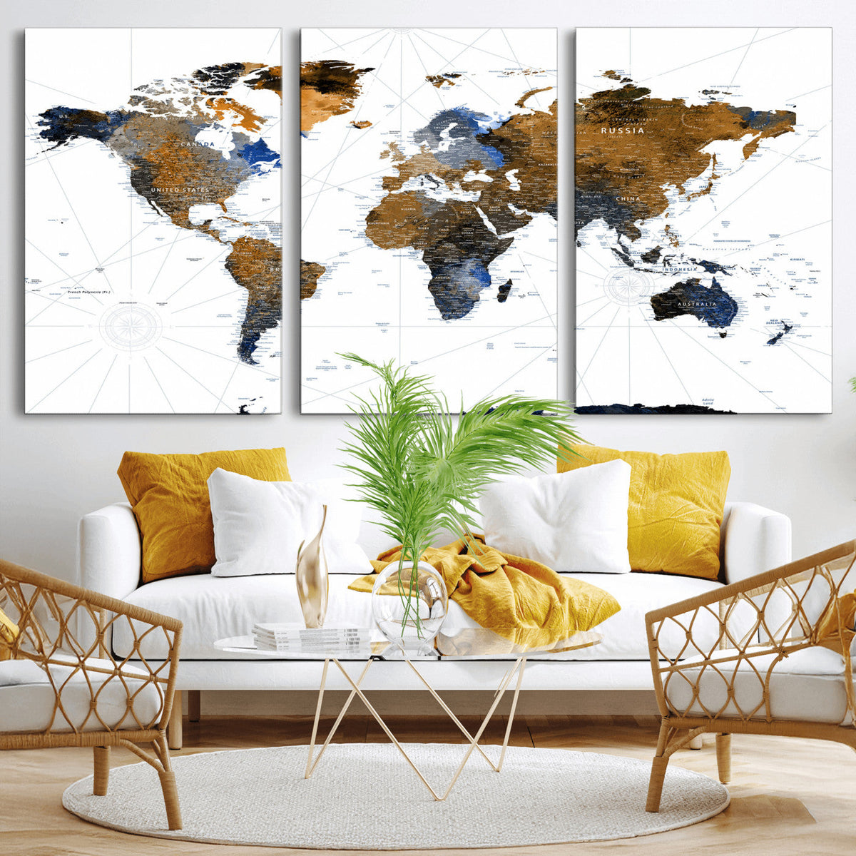 Colorful Watercolor World Map Canvas Wall Art – Framed