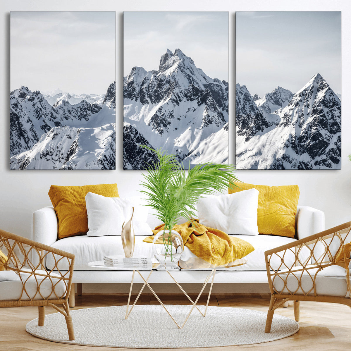 Snowy Mountain Range Canvas Print, Alpine Peaks Landscape