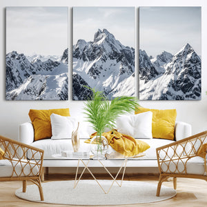 Snowy Mountain Range Canvas Print, Alpine Peaks Landscape