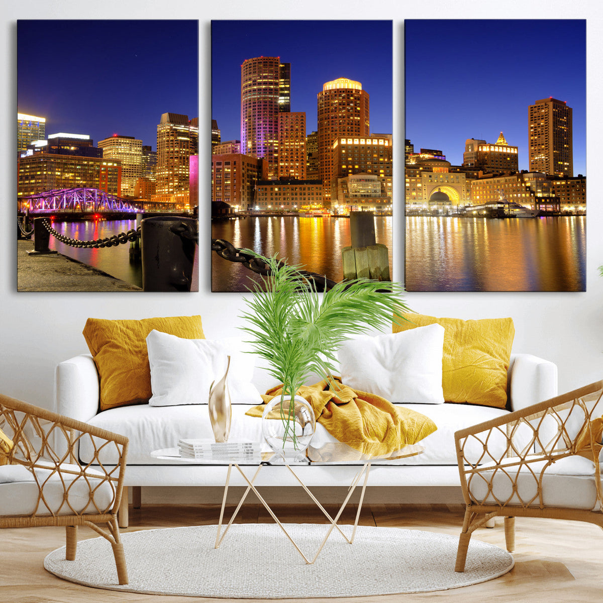 Boston Wall Art Canvas Print, Boston City Downtown Night