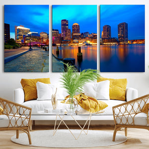 Boston Wall Art Canvas Print, Boston City Downtown Night