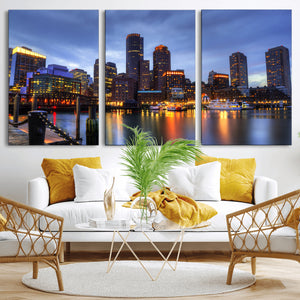 Boston Wall Art Canvas Print, Boston City Downtown Night