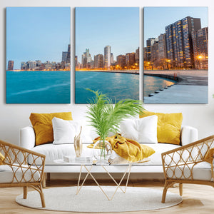 Chicago Wall Art Canvas Print, Chicago City Downtown Night