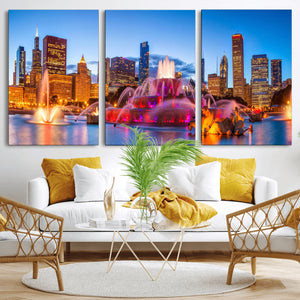 Chicago Wall Art Canvas Print, Chicago City Downtown Night