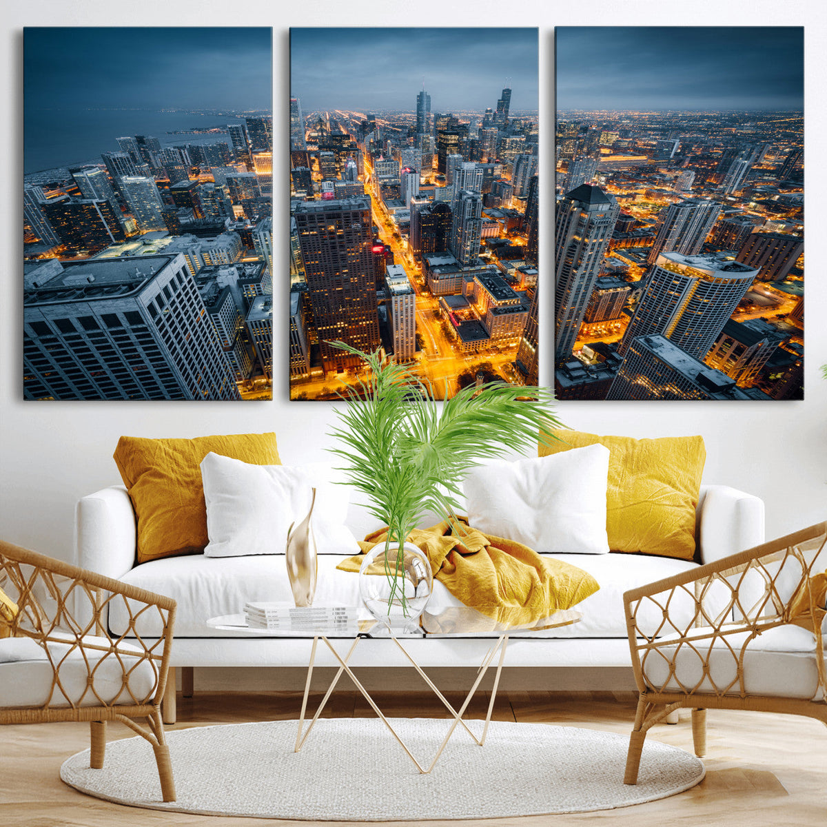 Chicago Wall Art Canvas Print - Chicago City Downtown Night