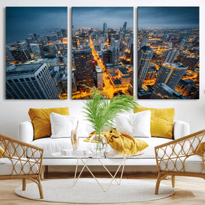 Chicago Wall Art Canvas Print - Chicago City Downtown Night