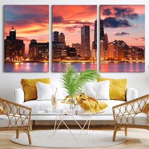 Chicago Wall Art Canvas Print - Chicago City Downtown Night