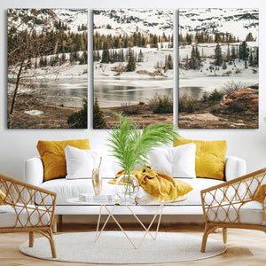 Snowy Mountain Landscape Wall Art Canvas Print, Alpine Pine