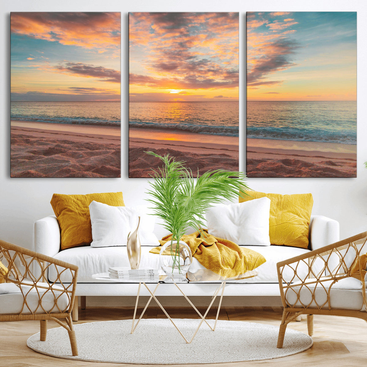 Sunset Beach Wall Art Canvas Print – Soft Coastal