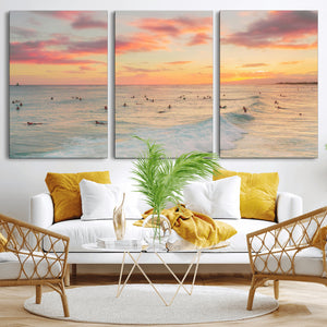 Sunset Beach Wall Art Canvas Print – Soft Coastal