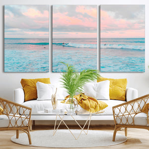 Ocean Wave Wall Art Canvas Print, Pastel Surf Seascape
