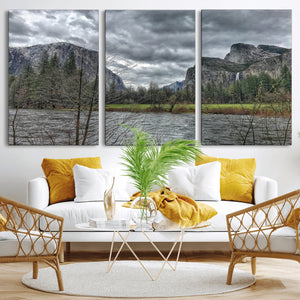 Yosemite Valley River Wall Art Canvas Print, Granite Cliffs