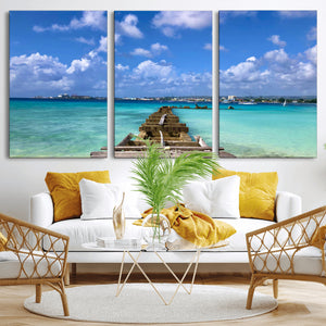 Caribbean Ocean Pier Seascape Wall Art Canvas Print,