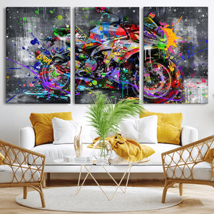 Graffiti Motorcycle Wall Art Canvas Print, Urban Street Art
