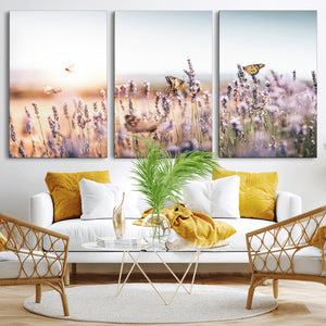 Lavender Field Wall Art Canvas Print, Butterfly Floral