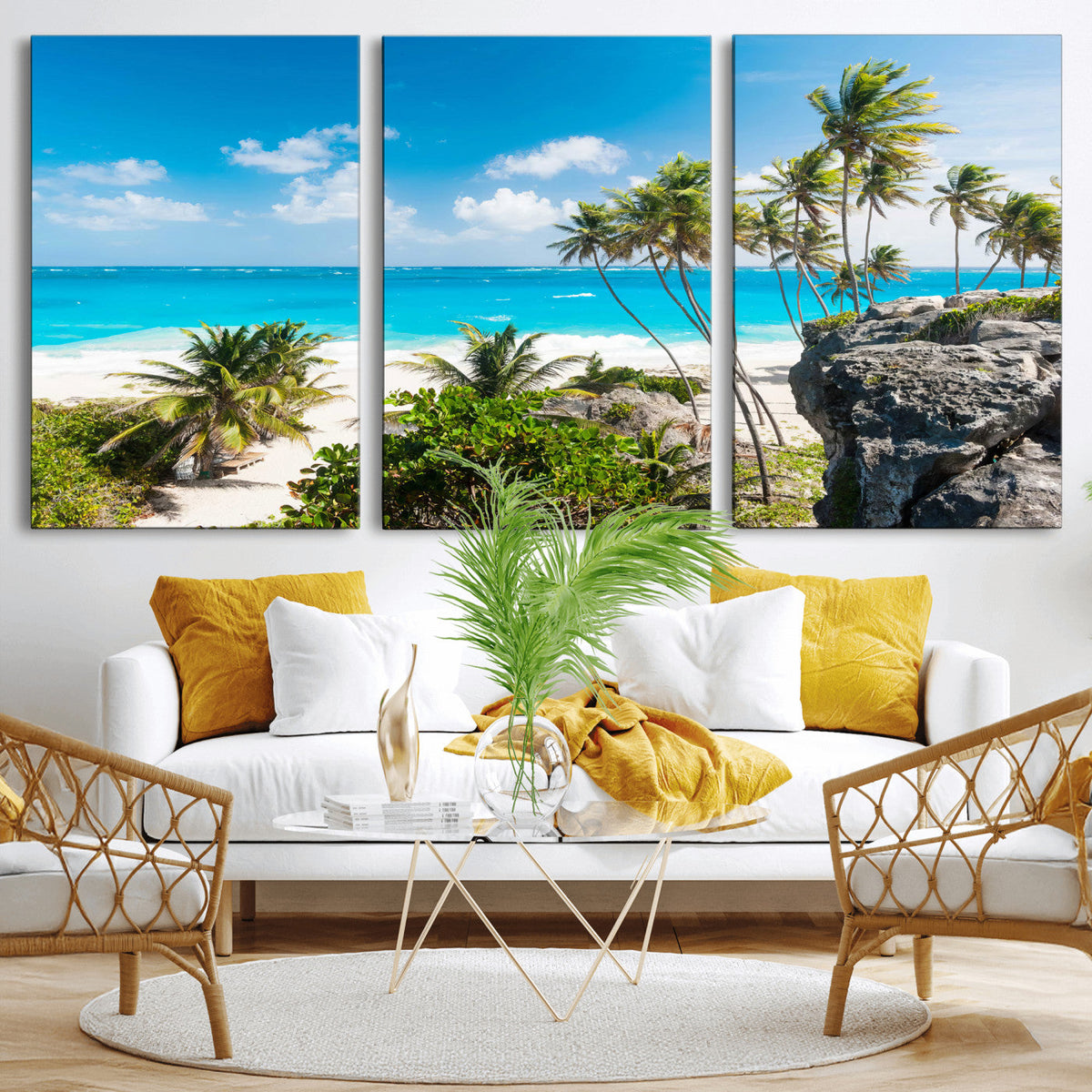 Tropical Beach Wall Art Canvas Print, Palm Tree Ocean