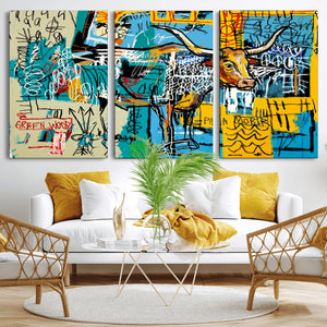 Basquiat Style Bird Bull Graffiti Wall Art Canvas Print,