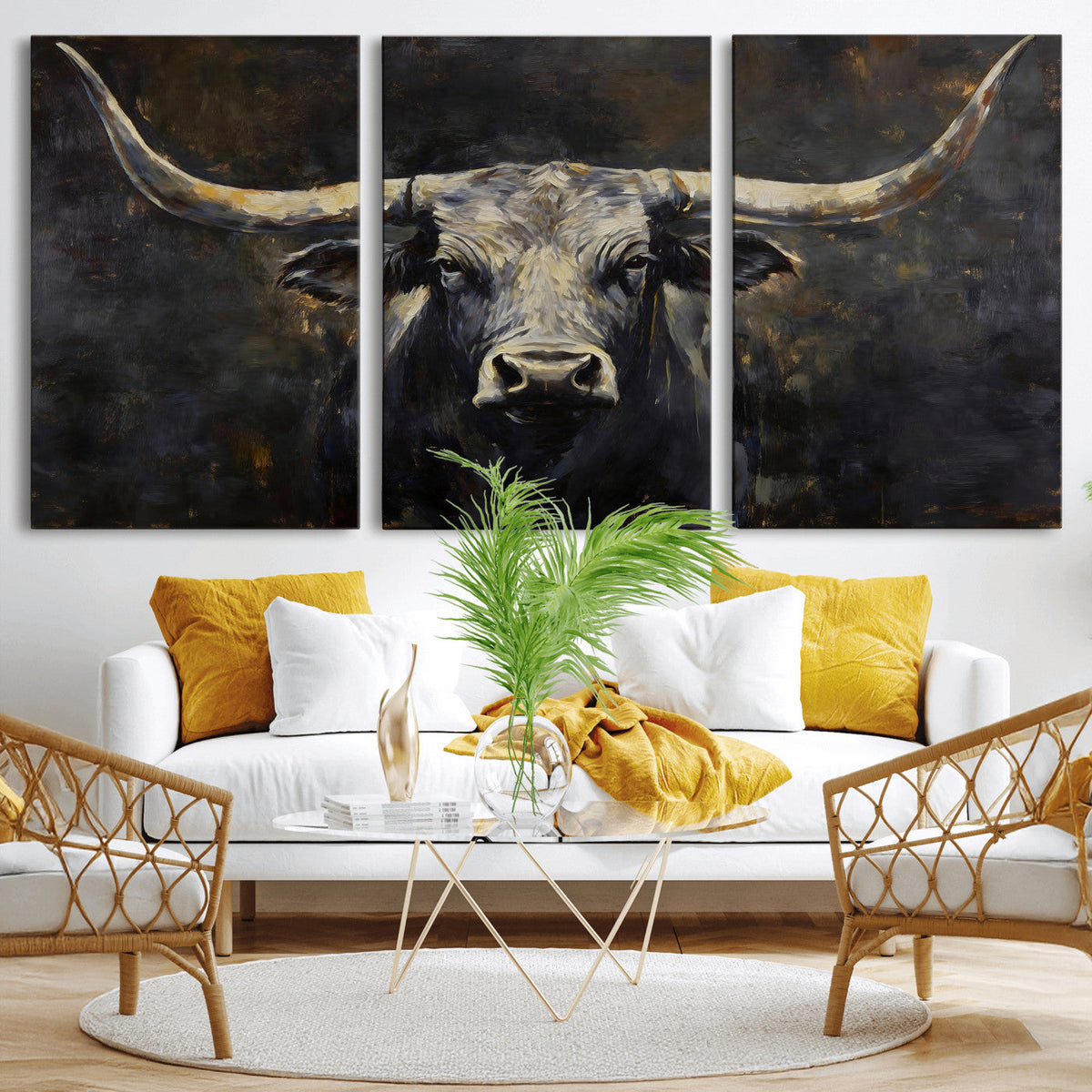 Rustic Longhorn Bull Wall Art Canvas Print – Vintage Western