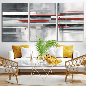 Gray Red Abstract Wall Art Canvas Print, Modern Abstract