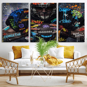 Graffiti American Football Player Street Art Wall Art Canvas