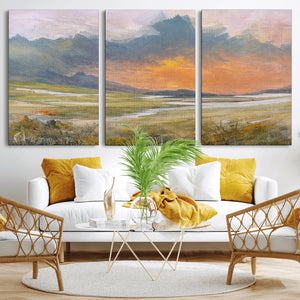 Mountain Sunset Wall Art Canvas Print Vintage Landscape