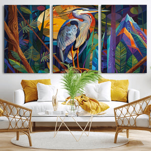 Colorful Heron Wall Art Canvas Print Tropical Bird Abstract