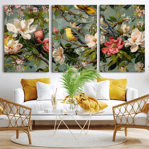 Vintage Birds and Flowers Wide Wall Art: Extra Large