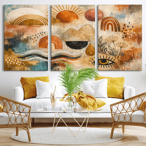 Geometric Boho Abstract Wall Art Canvas Print, Orange Blue
