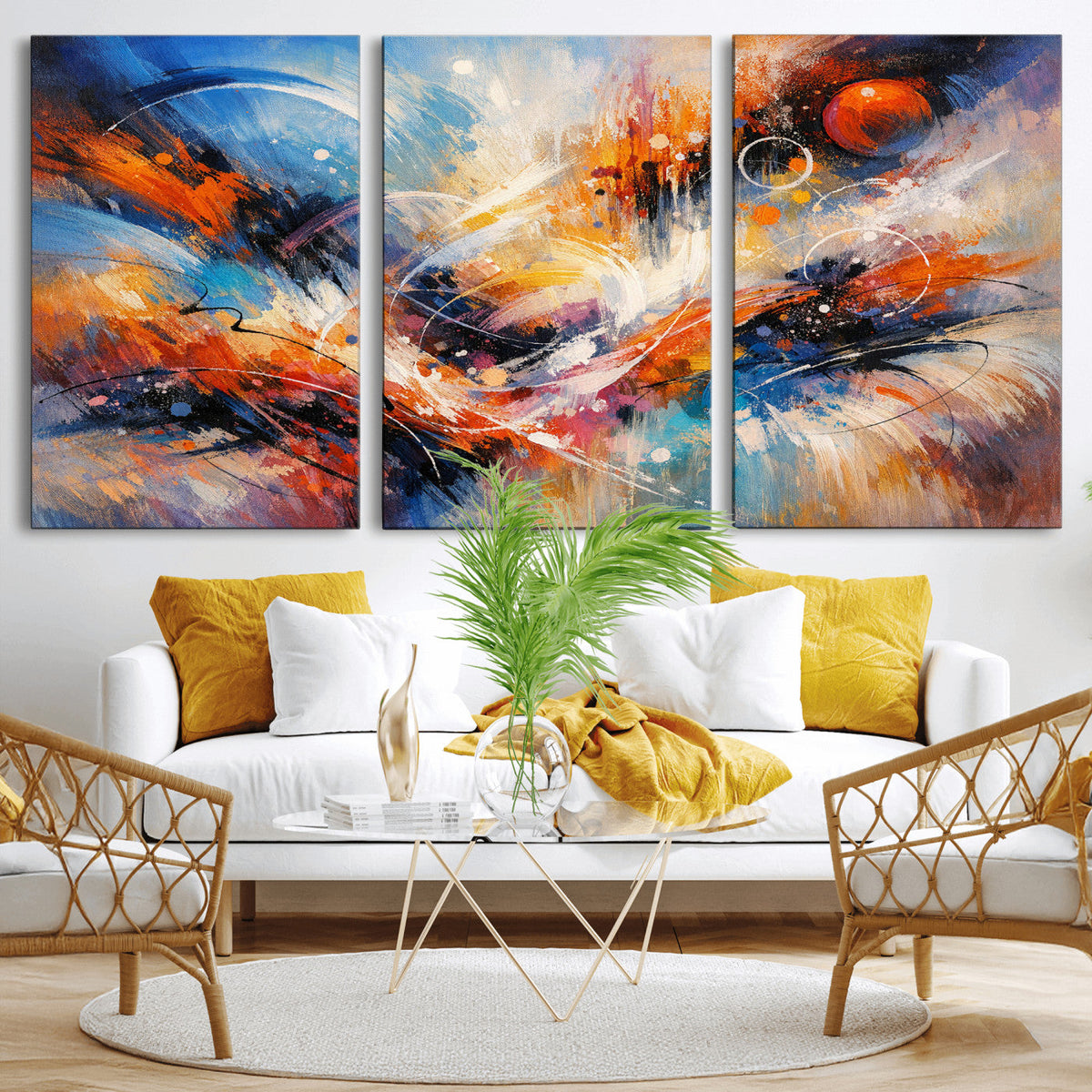 Lyrical Abstraction Wall Art Canvas Print, Orange Blue