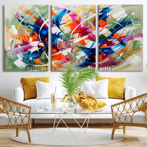 Geometric Abstract Wall Art Canvas Print, Orange Blue