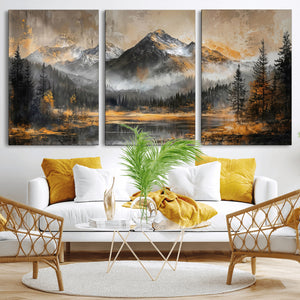 Mountain Lake Canvas Wall Art — Rustic Forest Landscape