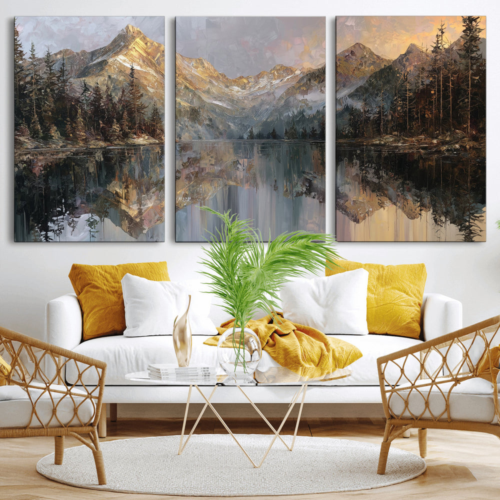 Drip Style Forest Lake Gold Art — Abstract Expressionist