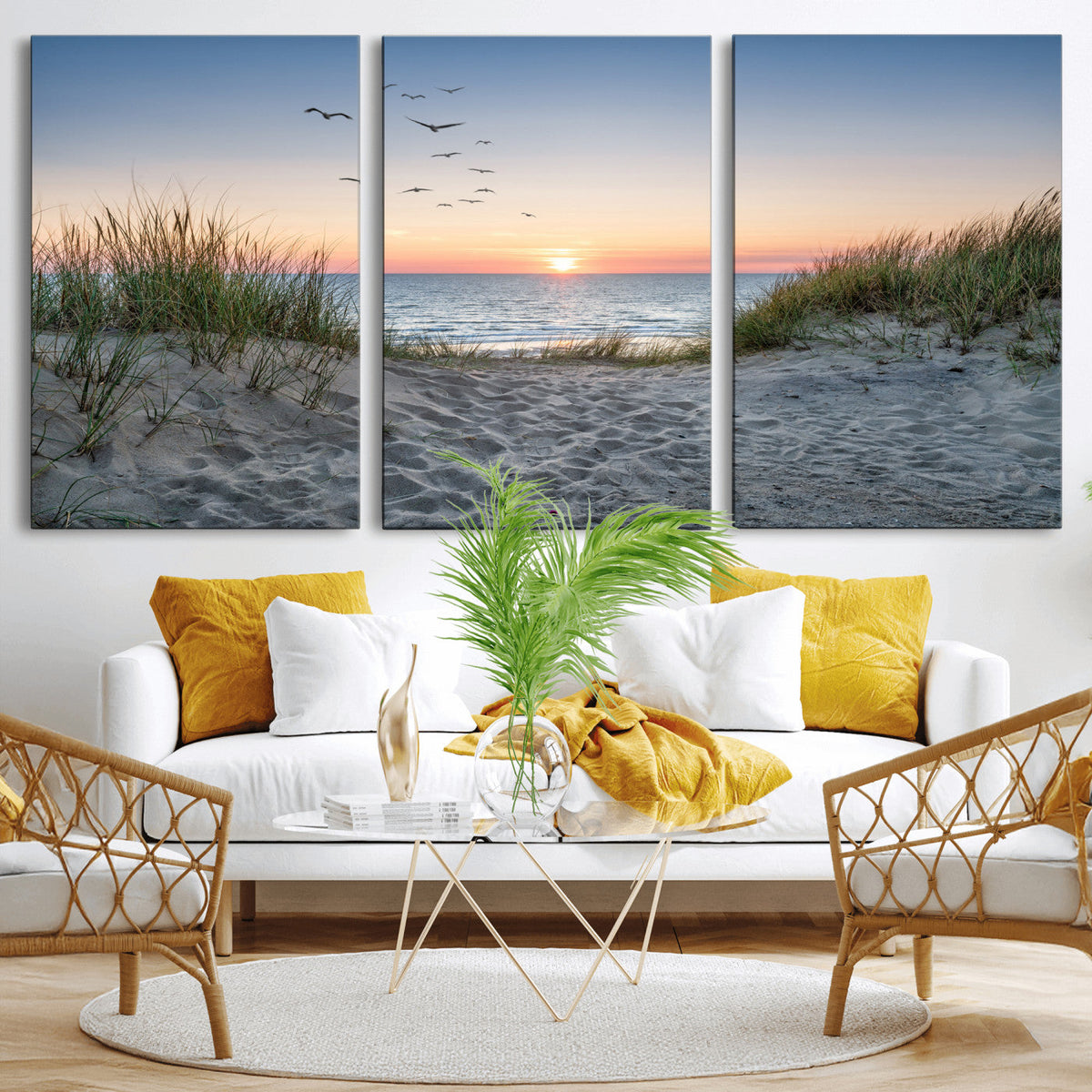 Sandy Dune Path Sunset Canvas Wall Art — Seagulls Beach