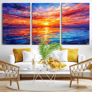 Colorful Knife Ocean Sunset Canvas — Orange Pink Teal