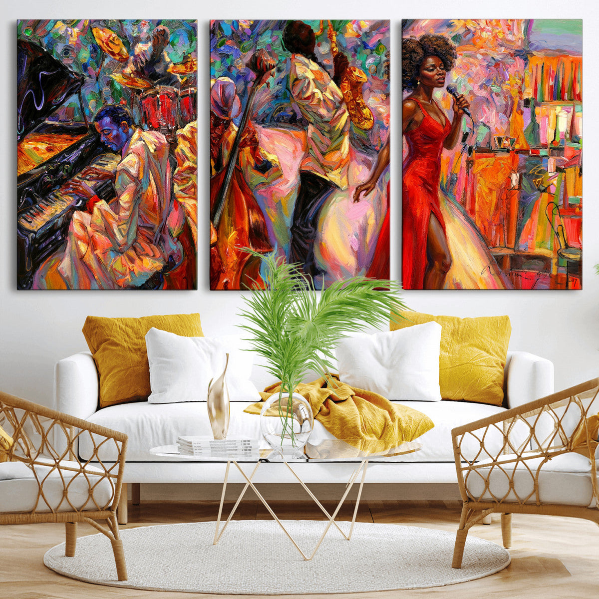 African American Jazz Singer Canvas Art — Red Dress Black