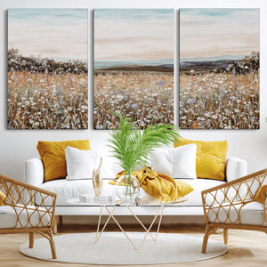 Neutral Wildflower Field Canvas Wall Art — Beige Earth Tone