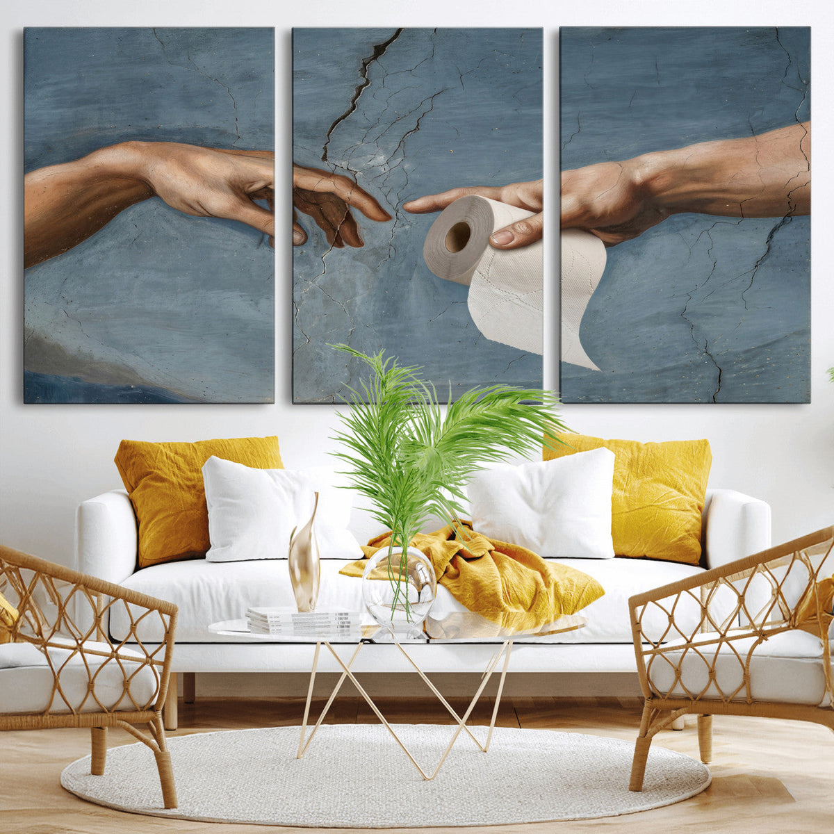 Funny Bathroom Canvas Wall Art, Michelangelo Creation of