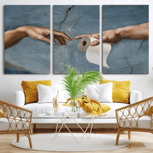 Funny Bathroom Canvas Wall Art, Michelangelo Creation of