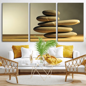 Zen Stone Wall Art Canvas Print, Balanced Rock Stack Framed