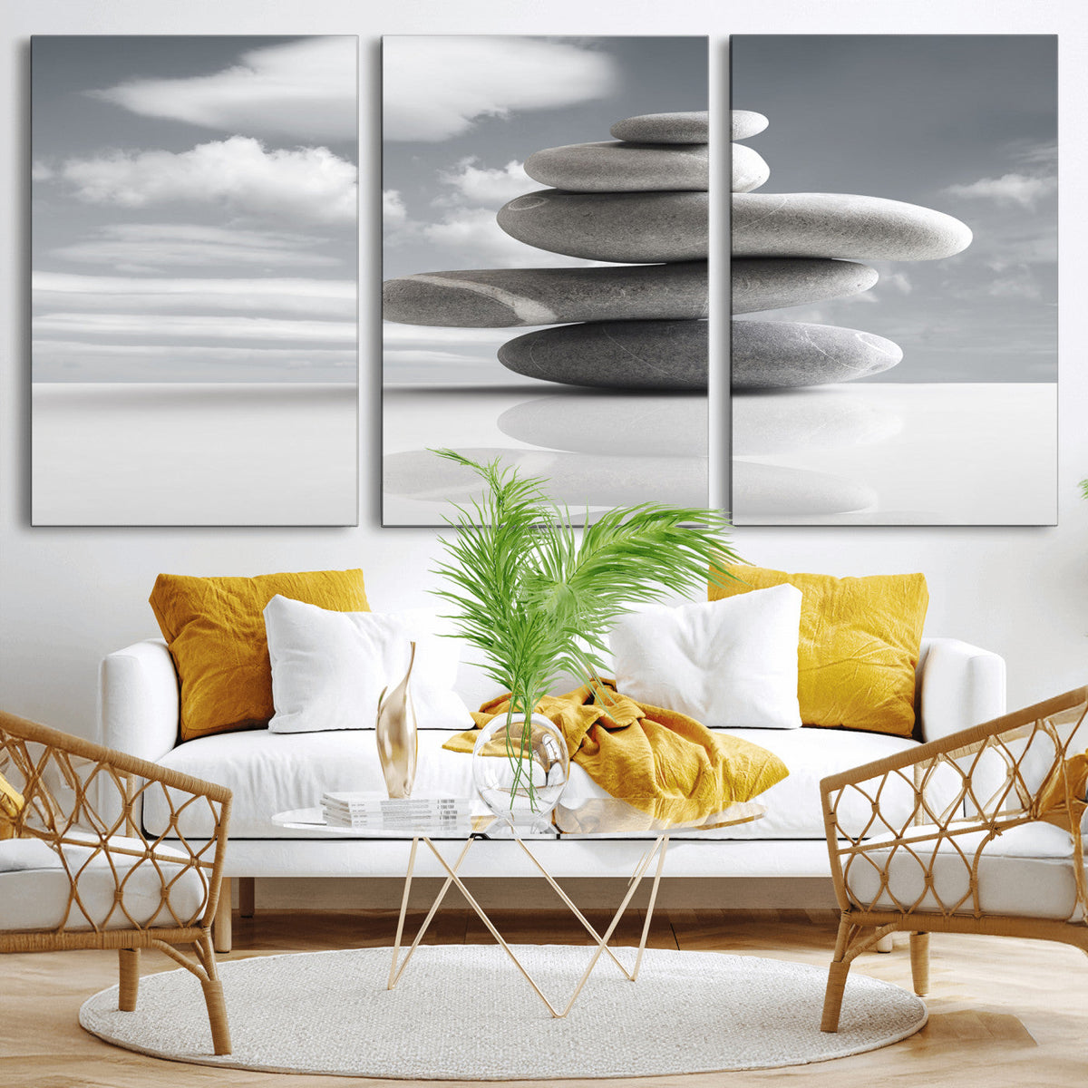 Zen Stone Wall Art Canvas Print, Balanced Rock Stack Framed