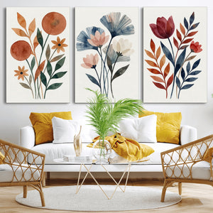 Watercolor Botanical Canvas Wall Art Set, Navy Terracotta