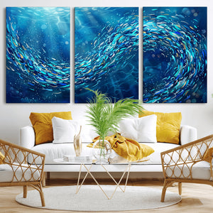 School of Fish Canvas Print | Blue Ocean Underwater Wall Art