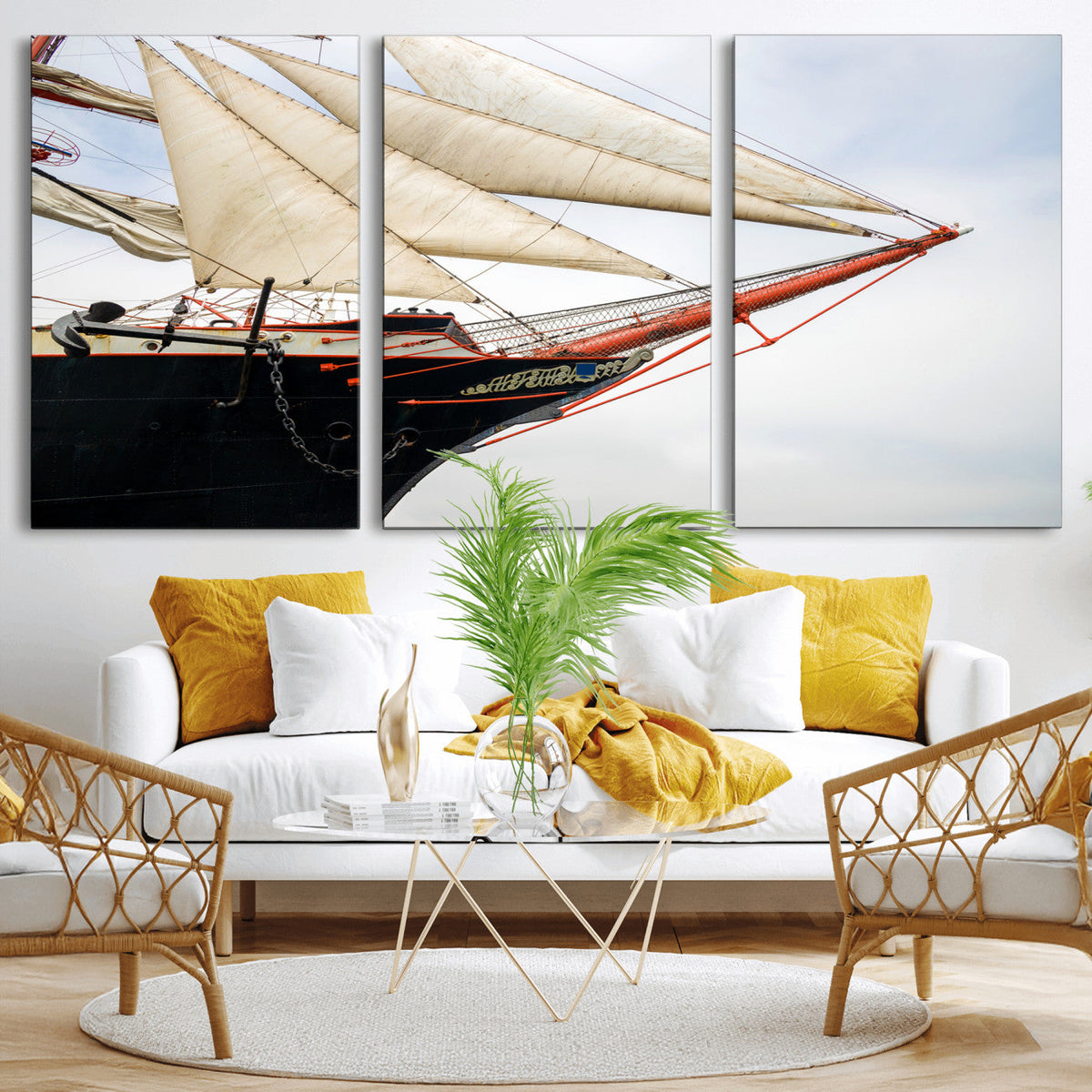 Sailboat Wall Art Canvas Print, Vintage Ship Bow Framed